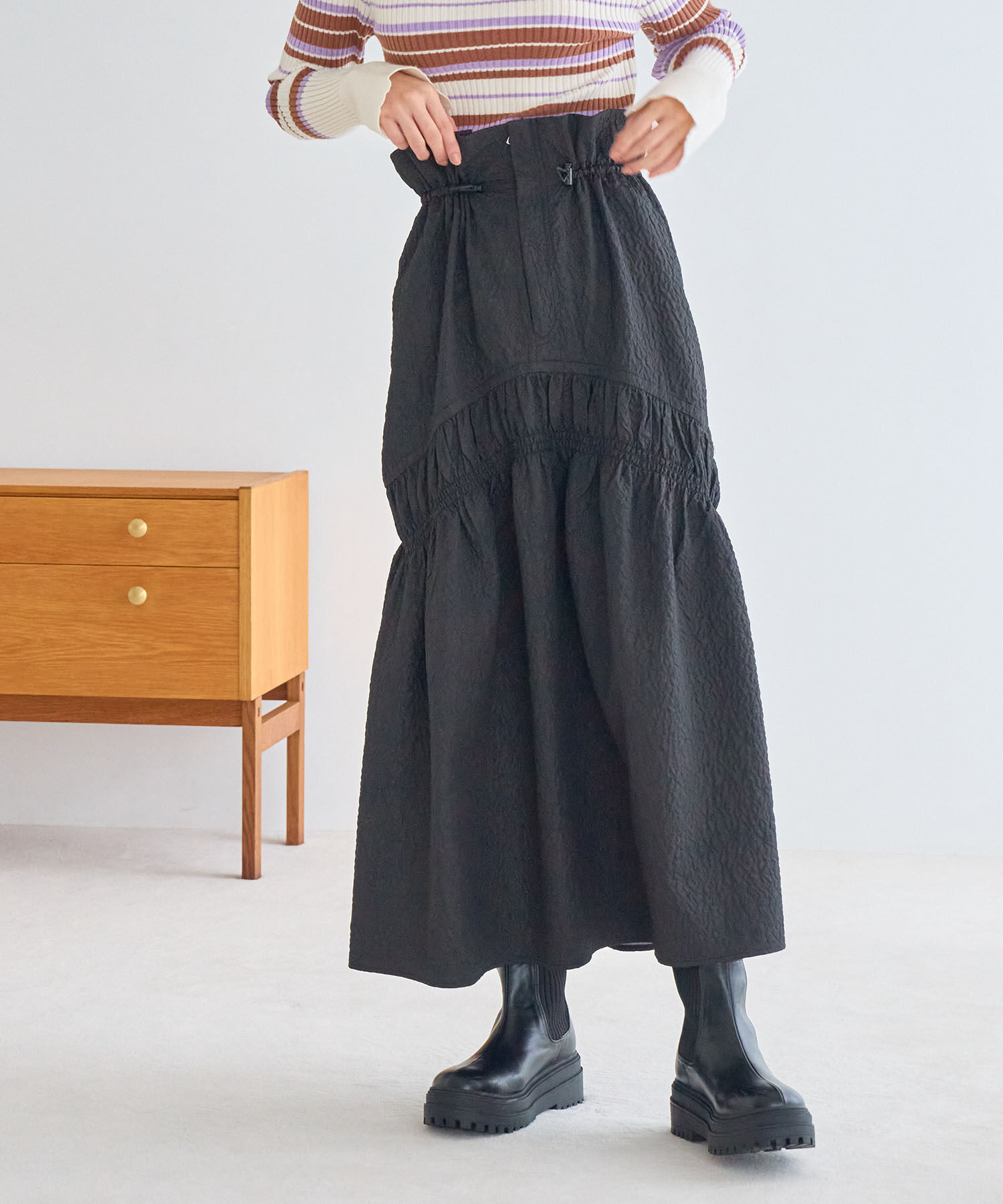 VIS「ぽこぽこドロストジャガードスカート」|スカート|