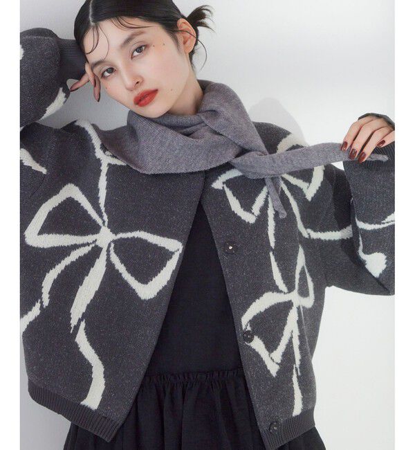 VIS「リボンモチーフジャガードカーディガン/イージーケア」|カーディガン|グレー(07)