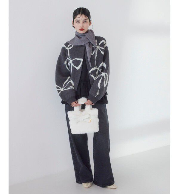 VIS「リボンモチーフジャガードカーディガン/イージーケア」|カーディガン|