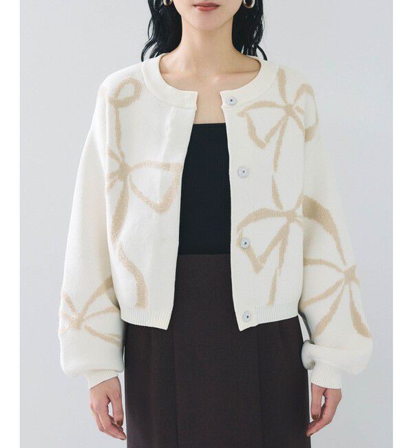 VIS「リボンモチーフジャガードカーディガン/イージーケア」|カーディガン|