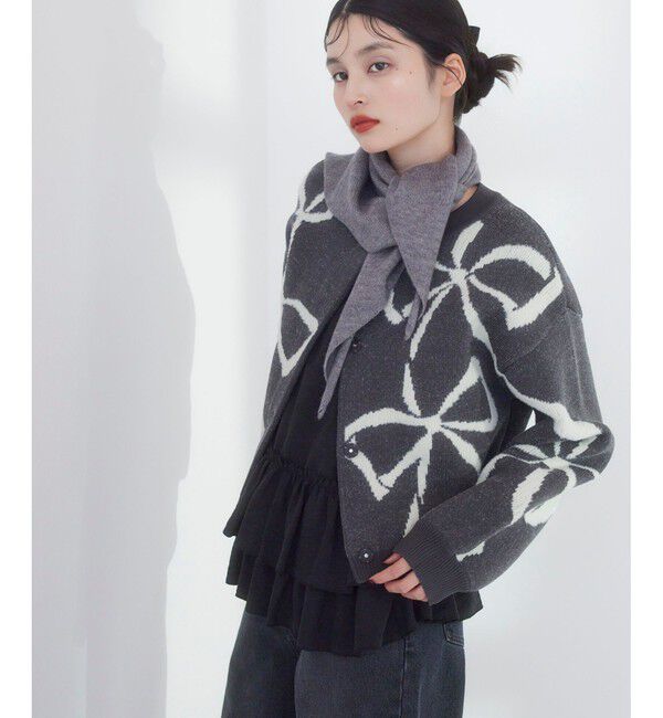 VIS「リボンモチーフジャガードカーディガン/イージーケア」|カーディガン|