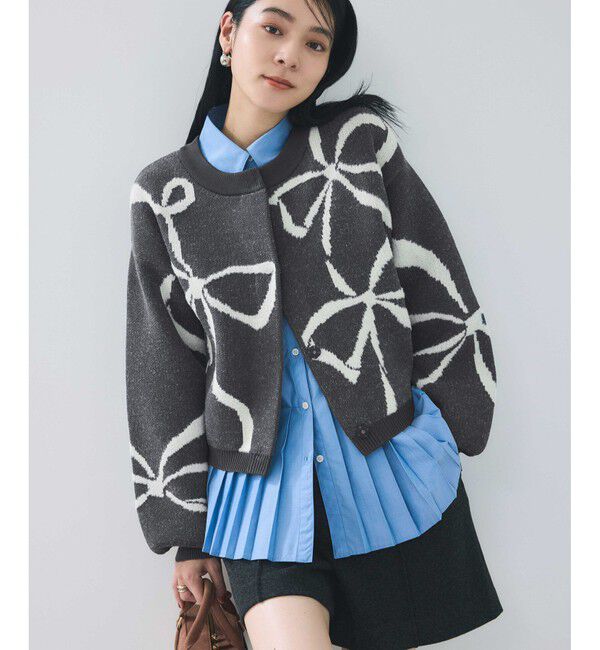 VIS「リボンモチーフジャガードカーディガン/イージーケア」|カーディガン|