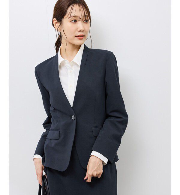 Rope&rsquo;Picnic「リネンライクシリーズ ドライタッチノーラペルジャケット/UVカット」|ノーカラージャケット|