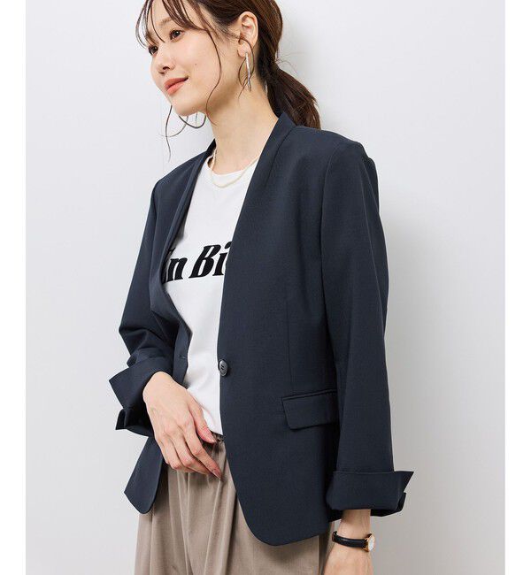 Rope&rsquo;Picnic「リネンライクシリーズ ドライタッチノーラペルジャケット/UVカット」|ノーカラージャケット|