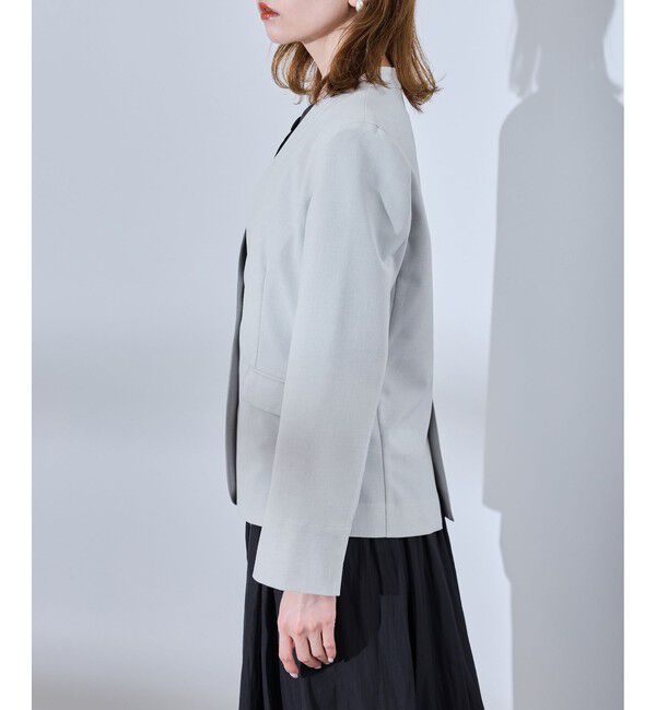 Rope&rsquo;Picnic「リネンライクシリーズ ドライタッチノーラペルジャケット/UVカット」|ノーカラージャケット|