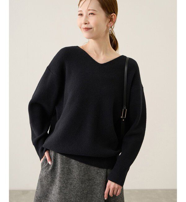 Rope&rsquo;Picnic「【新色追加】スフレニットシリーズ Vネックニットプルオーバー/イージーケア・リンクコーデ」|ニット・セーター|ブラック(01)
