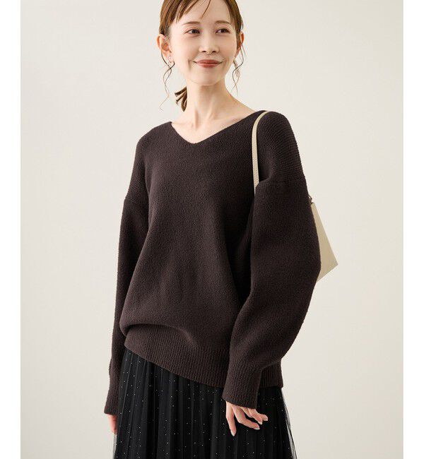 Rope&rsquo;Picnic「【新色追加】スフレニットシリーズ Vネックニットプルオーバー/イージーケア・リンクコーデ」|ニット・セーター|ブラウン(20)
