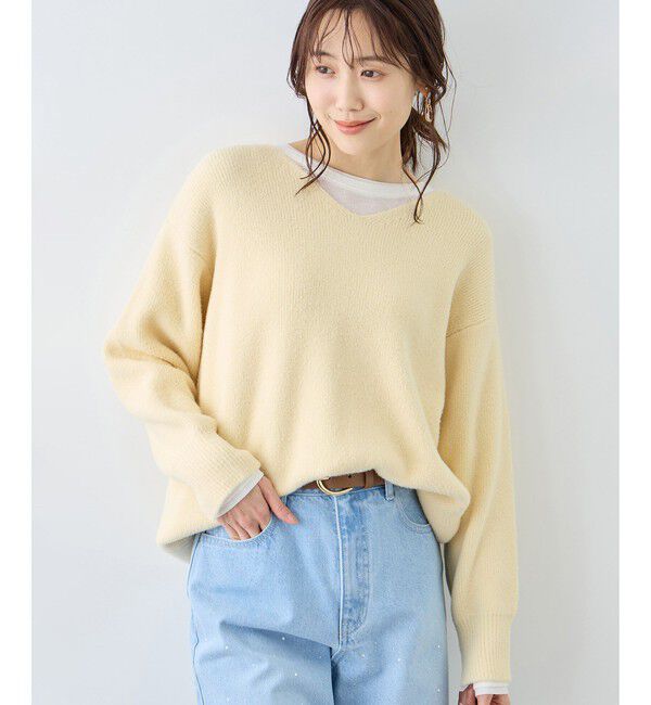Rope&rsquo;Picnic「【新色追加】スフレニットシリーズ Vネックニットプルオーバー/イージーケア・リンクコーデ」|ニット・セーター|クリーム(83)