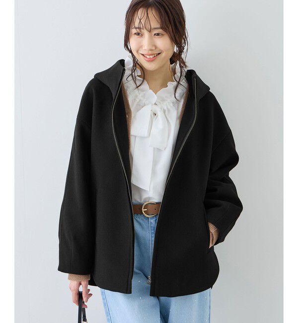 Rope&rsquo;Picnic「【新色追加】ジャージーメルトンシリーズ ジップアップフーデッドコート/無地・チェック/リンクコーデ」|その他|ブラック(01)