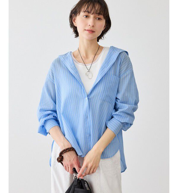 Rope&rsquo;Picnic「お着軽シャツシリーズ コットンボイルフーディーシャツ/接触冷感・通気性」|シャツ・ブラウス|