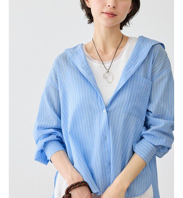 Rope&rsquo;Picnic「お着軽シャツシリーズ コットンボイルフーディーシャツ/接触冷感・通気性」|シャツ・ブラウス|ブルー系(45)