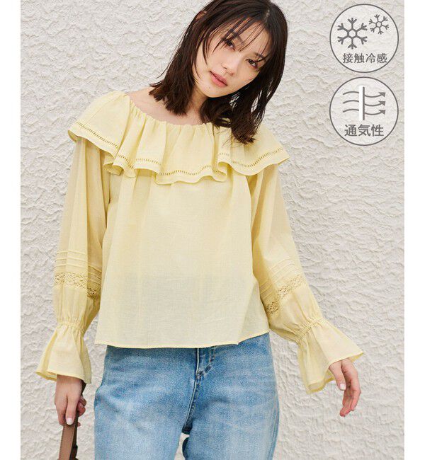 Rope&rsquo;Picnic「お着軽シャツシリーズ レース使い2WAYオフショルシアーブラウス/接触冷感・通気性」|シャツ・ブラウス|イエロー(80)