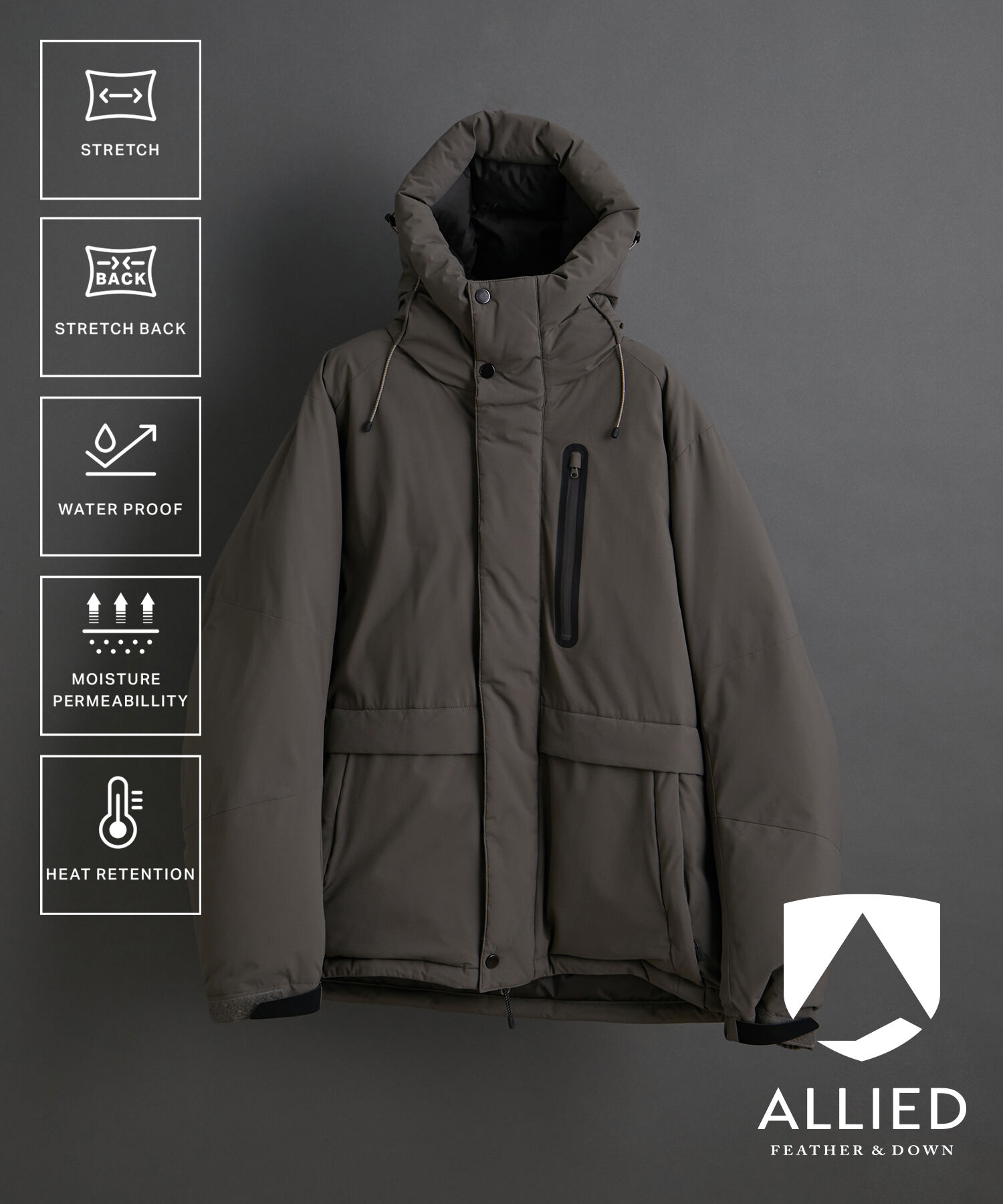 ADAM ET ROPE'「【ALLIED】700FP ショート フーディー ダウンジャケット / ユニセックス」|ダウン|