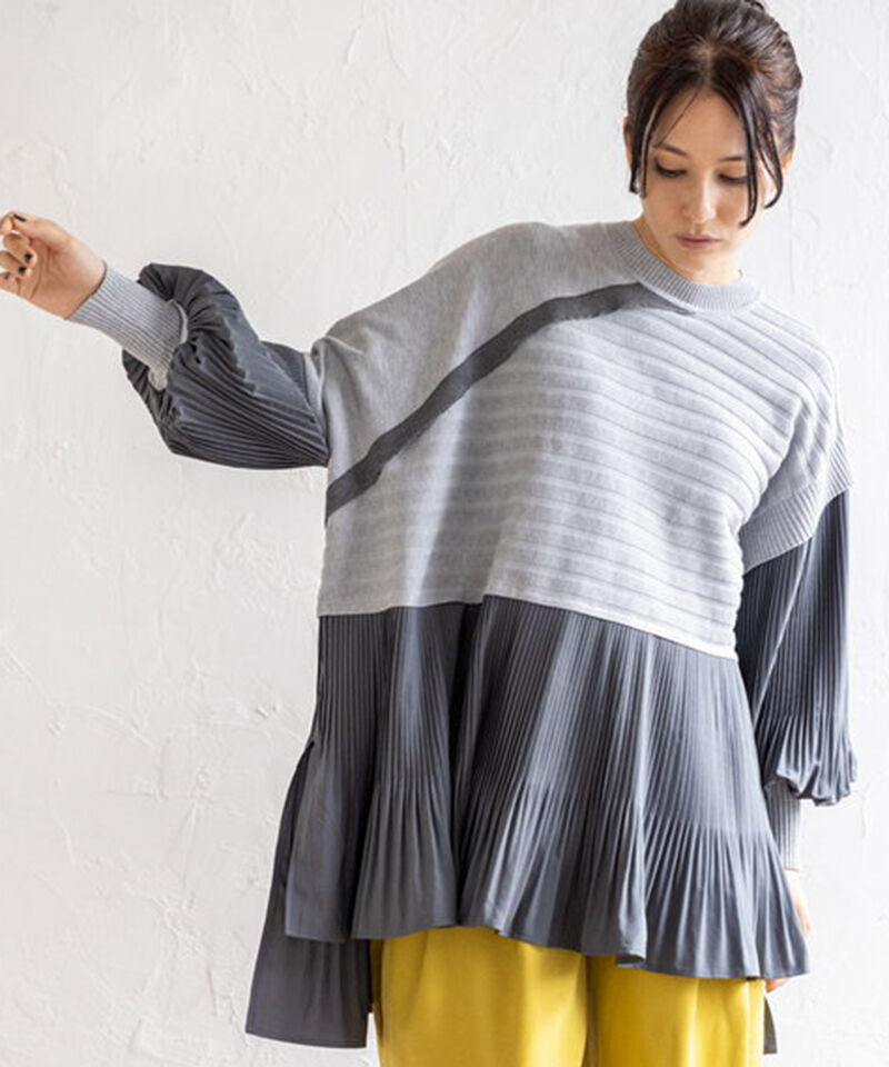  「プリーツ切替ニットプルオーバー」|ニット・セーター|L .GRAY