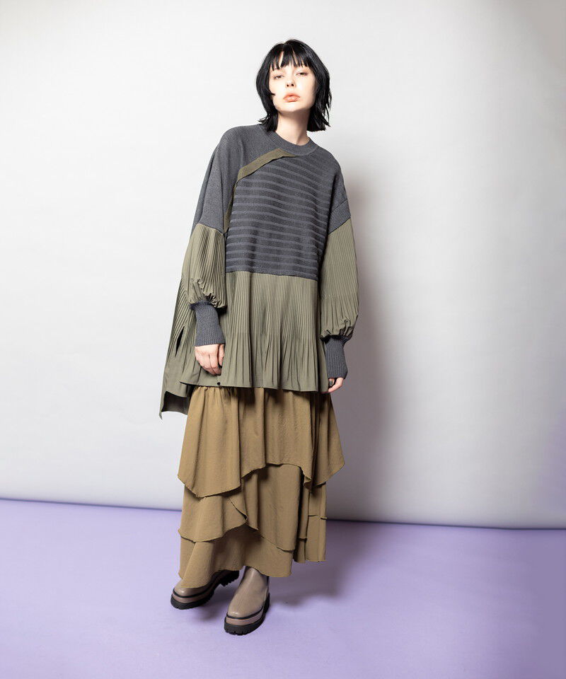  「プリーツ切替ニットプルオーバー」|ニット・セーター|