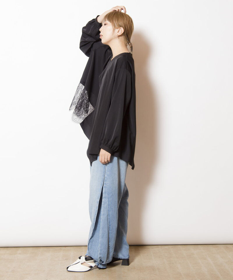  「アシンメトリーレース切替ブラウス」|シャツ・ブラウス|