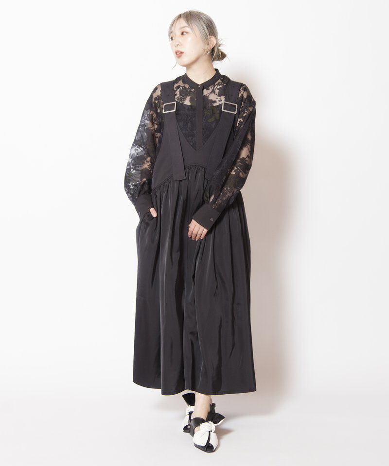  「ギャザーサロペットワンピース」|ワンピース|