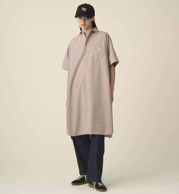 DANTON「DANTON | コットンポプリン 半袖シャツワンピース PLAID WOMEN」|ワンピース|BROWN系1