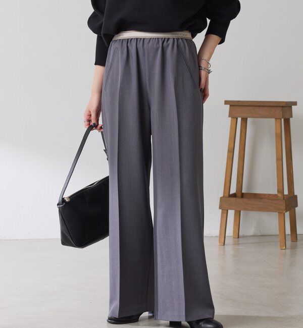  「ラメストライプゴムベルトパンツ」|チノ|チャコールグレー