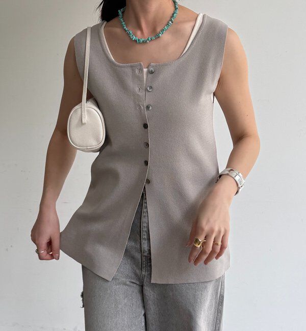  「フロントボタンスクエアニットタンク」|ニット・セーター|グレー