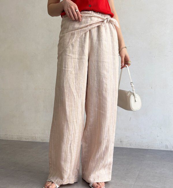  「リネン混ストライプストール付パンツ」|チノ|アイボリー