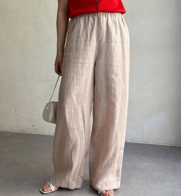  「リネン混ストライプストール付パンツ」|チノ|