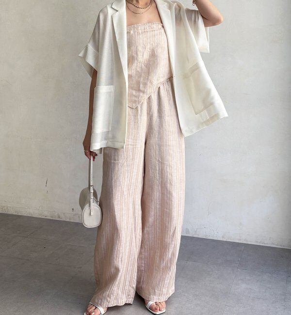  「リネン混ストライプストール付パンツ」|チノ|