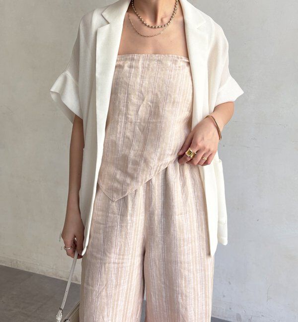  「リネン混ストライプストール付パンツ」|チノ|