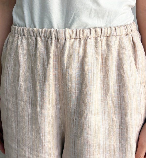  「リネン混ストライプストール付パンツ」|チノ|