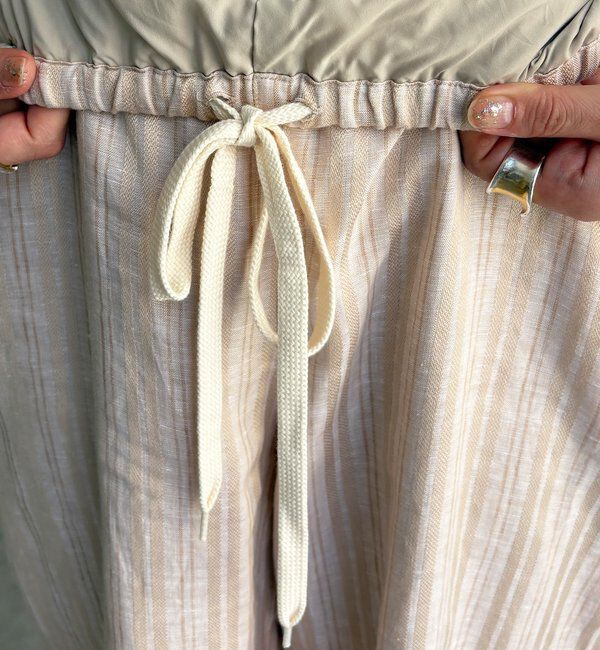  「リネン混ストライプストール付パンツ」|チノ|