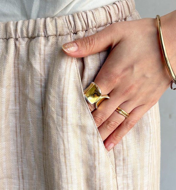  「リネン混ストライプストール付パンツ」|チノ|