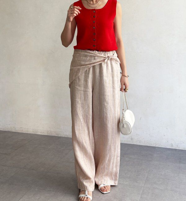  「リネン混ストライプストール付パンツ」|チノ|