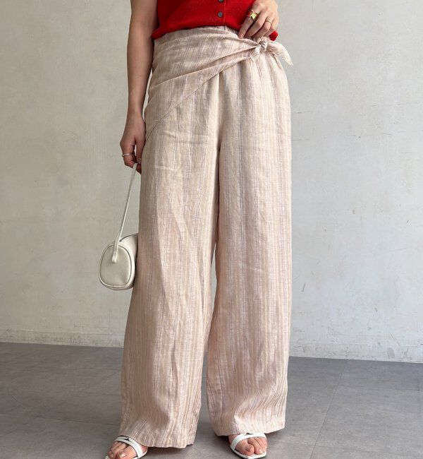  「リネン混ストライプストール付パンツ」|チノ|