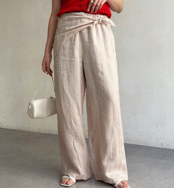  「リネン混ストライプストール付パンツ」|チノ|