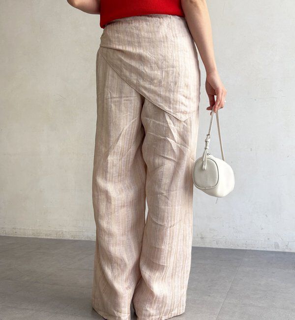  「リネン混ストライプストール付パンツ」|チノ|