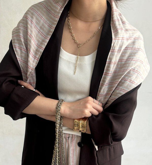  「リネン混ストライプストール付パンツ」|チノ|