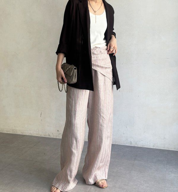 「リネン混ストライプストール付パンツ」|チノ|
