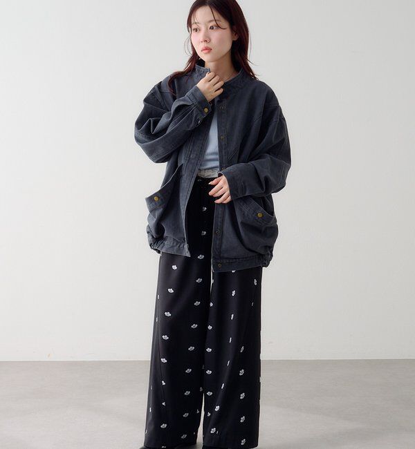  「【新色追加/2サイズ展開/低身長サイズ】フラワーステッチワイドパンツ」|チノ|