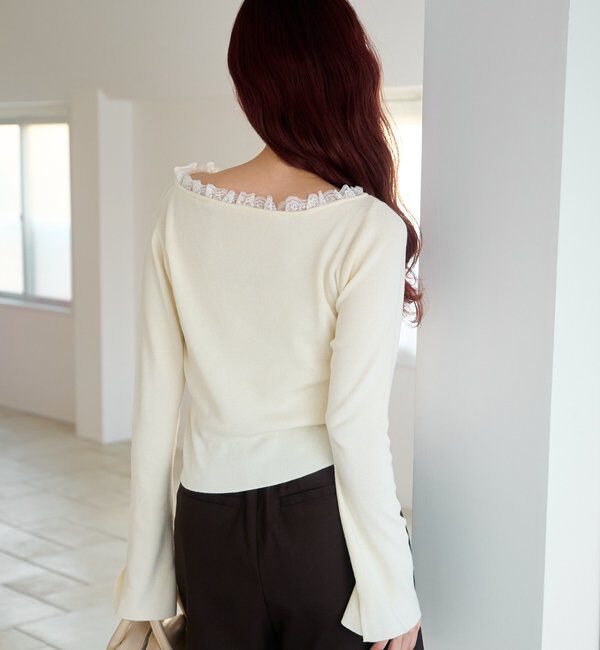  「【4色展開】レースシャーリングニット」|ニット・セーター|