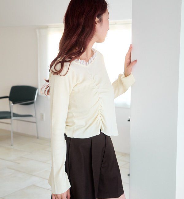  「【4色展開】レースシャーリングニット」|ニット・セーター|