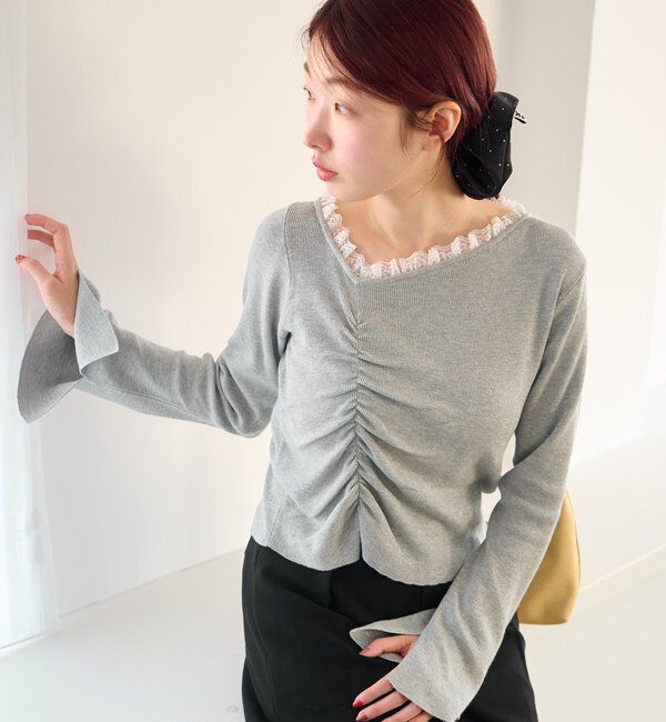  「【4色展開】レースシャーリングニット」|ニット・セーター|