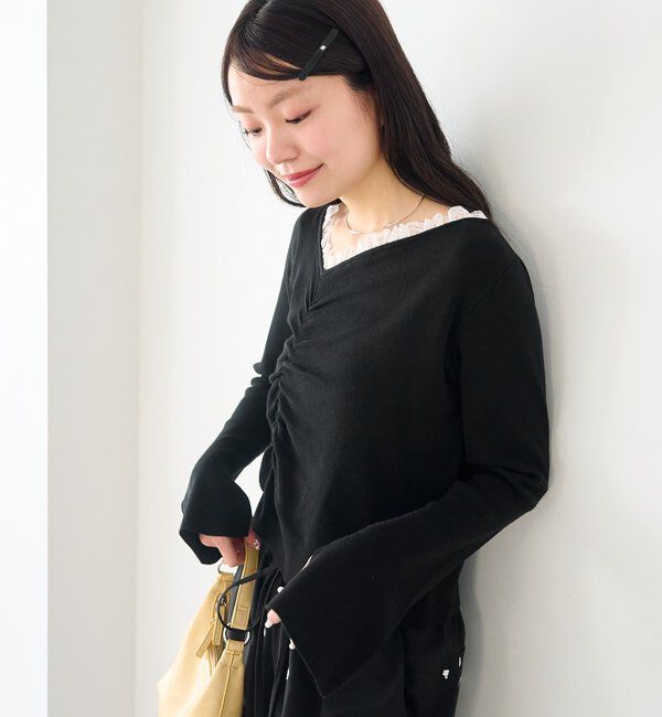  「【4色展開】レースシャーリングニット」|ニット・セーター|