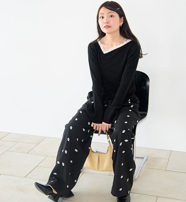  「【4色展開】レースシャーリングニット」|ニット・セーター|