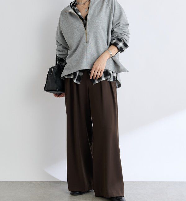  「【ウォッシャブル】【シーズンレスで使える】タックワイドスラックス」|チノ|