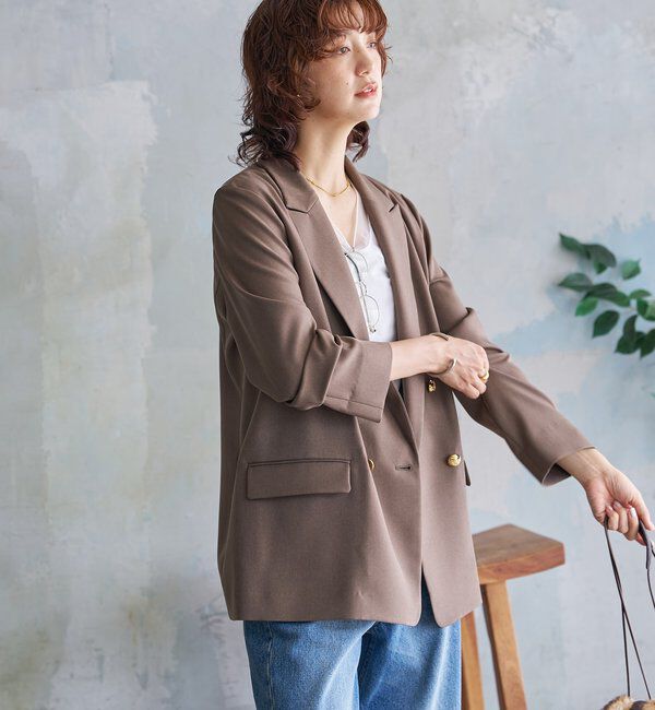  「【軽い着心地】ピーチツイルピークドラペルジャケット」|テーラードジャケット|
