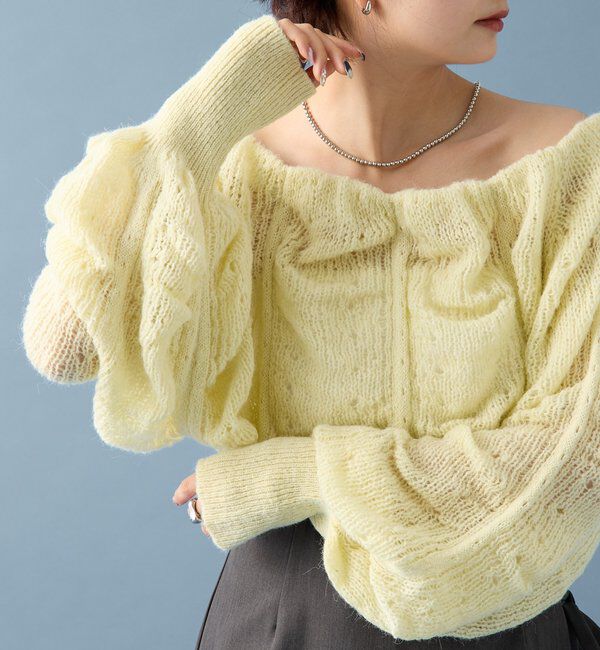  「ウェーブシアーホイップニット」|ニット・セーター|イエロー