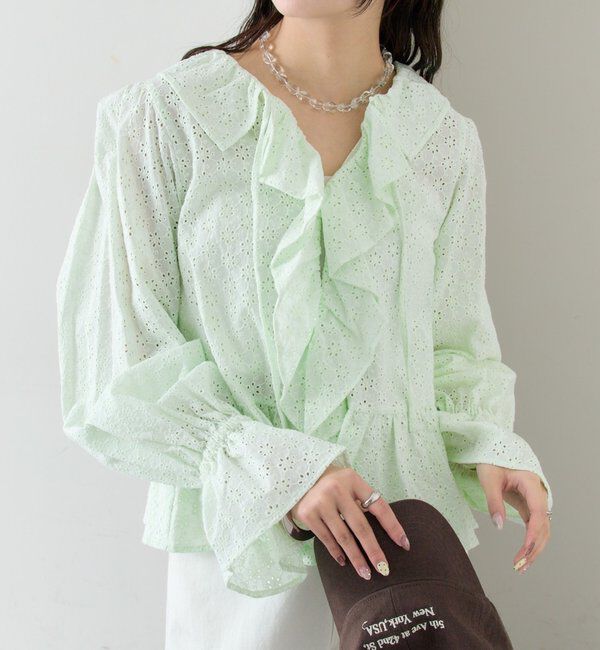  「フラワー刺繍フリルブラウス」|シャツ・ブラウス|ミント