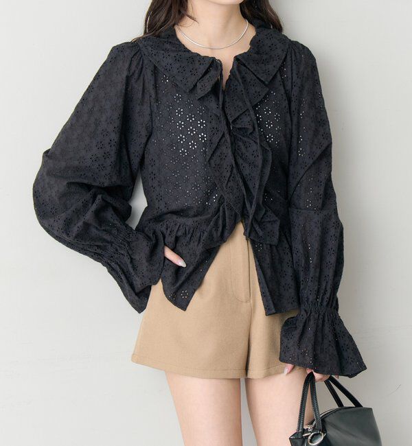  「フラワー刺繍フリルブラウス」|シャツ・ブラウス|