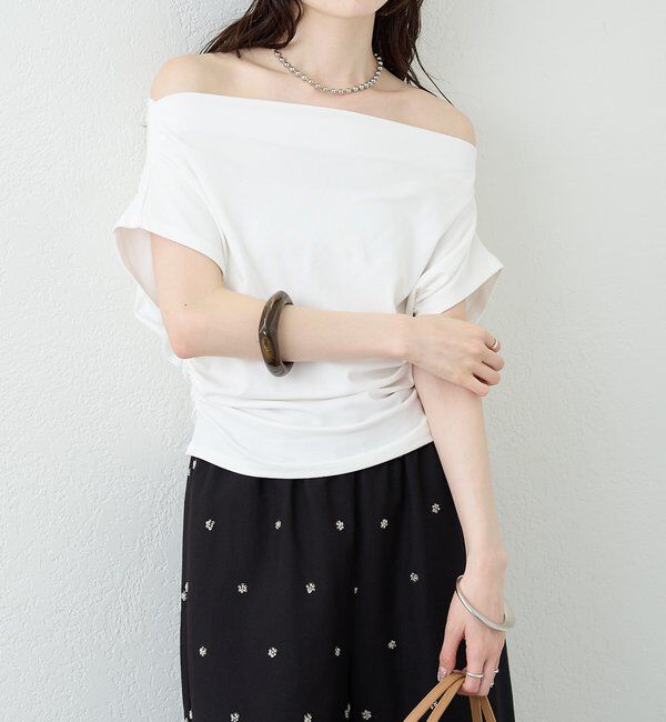  「サイドギャザーオフショルTシャツ」|Tシャツ・カットソー|