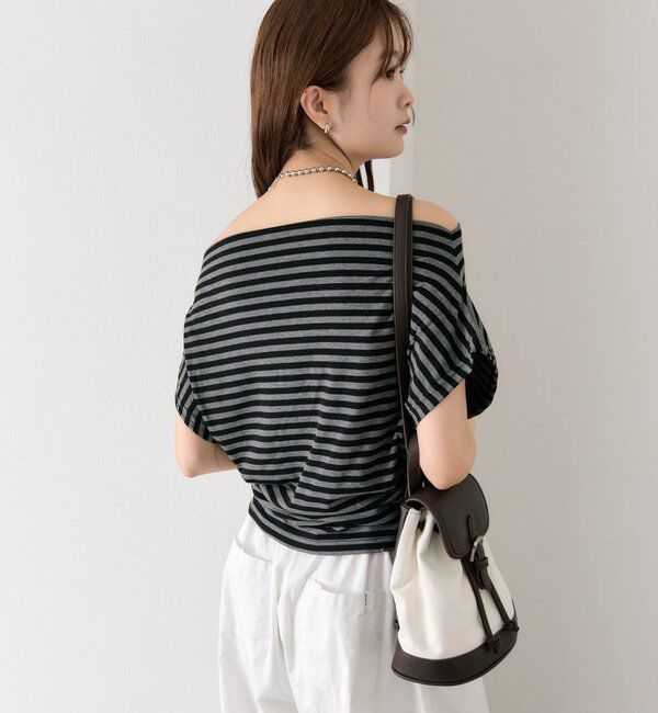  「サイドギャザーオフショルTシャツ」|Tシャツ・カットソー|